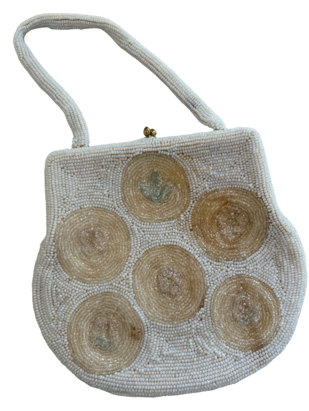 White Vintage Beaded Purse Evening Bag Early 1900s, Made In Belgium White Pastel